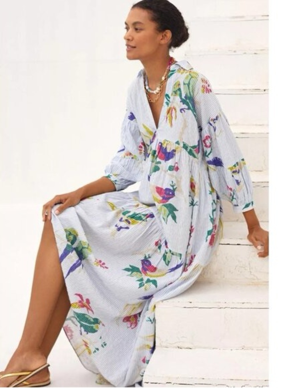 Anthropologie The Carolita Printed Tiered Shirt Maxi Dress Size XL